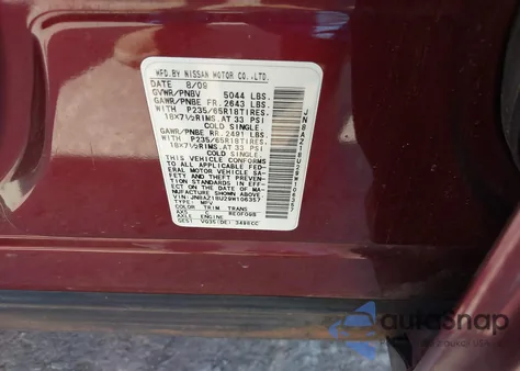 2009 Nissan Murano Sl z USA, uszkodzony, nr VIN JN8AZ18U29W106357